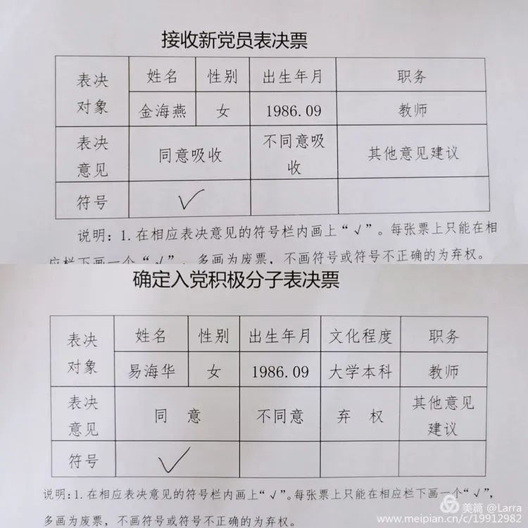 全体党员通过不记名投票方式进行表决,同意易海华同志发展为入党积极