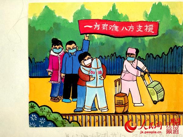 防疫宣传我来画！芦溪农民画家连夜绘制农民画  周炳涛 摄