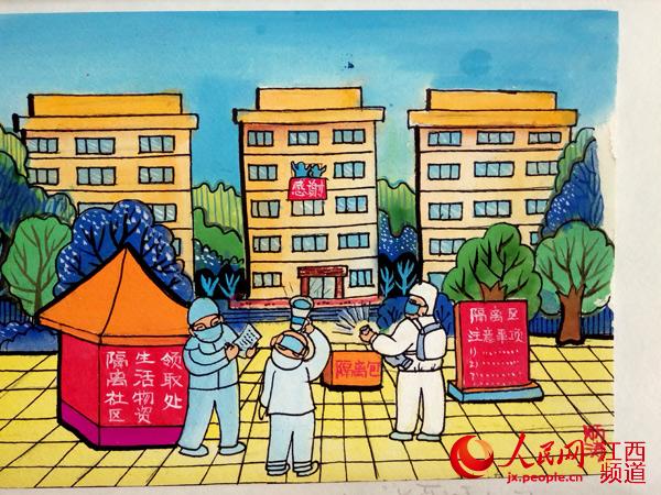 防疫宣传我来画！芦溪农民画家连夜绘制农民画  周炳涛 摄