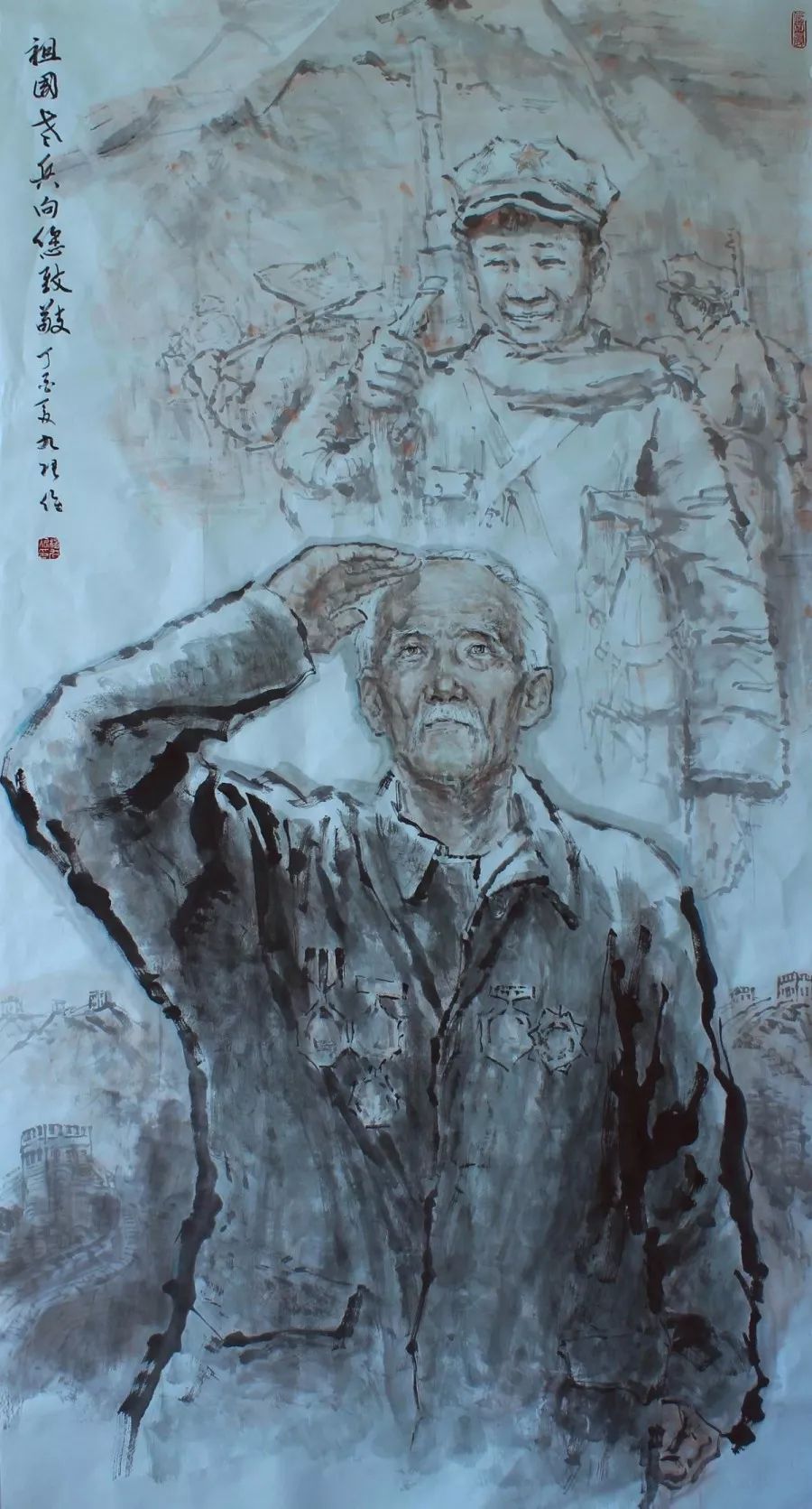 新干县文化志愿者为老兵义务画像