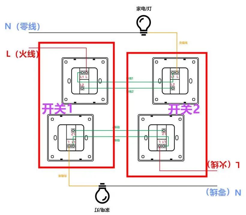 雙開-單火版比如這個單火版的雙開開關,如果要實現雙控,按照