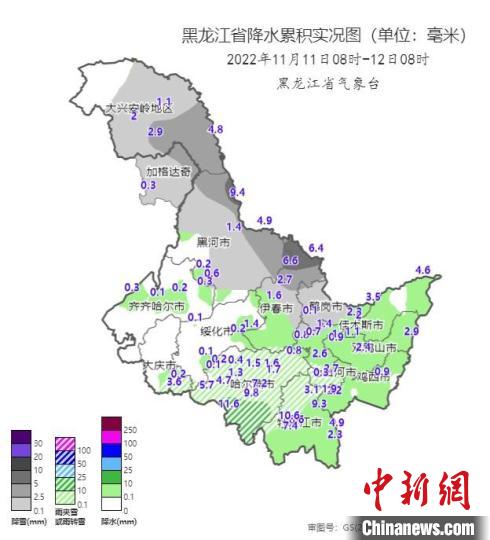 黑龙江省降水实况图。　黑龙江省气象局供图