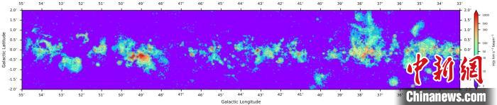 FAST揭示的银河系星际空间电离气体分布图(速度区间-40km/s到 120km/s的累积)。　国家天文台 供图
