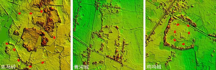 走马岭、青河城、鸡鸣城遗址数字表面模型(1km×1km)。　刘建国 供图