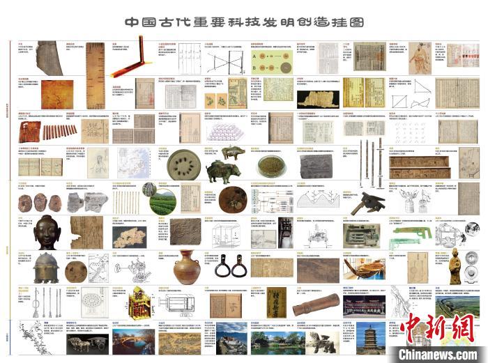 《中国古代重要科技发明创造》系列纪念封首发式在北京举行，这是相关挂图展示。　中科院科学史所 供图