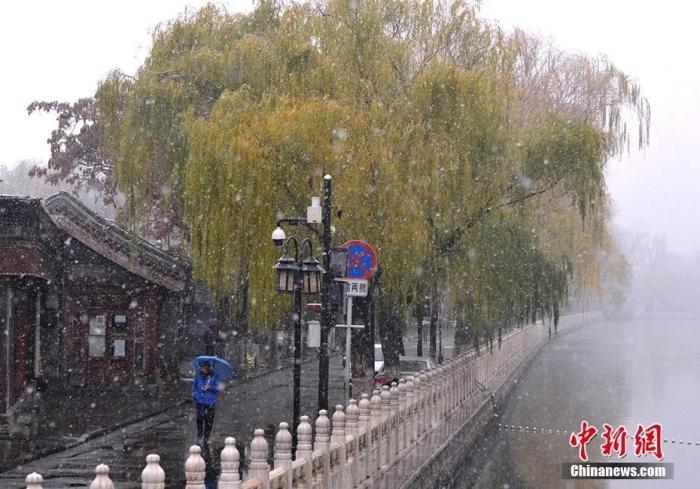 11月21日，北京城区迎来今冬首场降雪，图为一处四合院内的雪景。中新网记者 李骏 摄