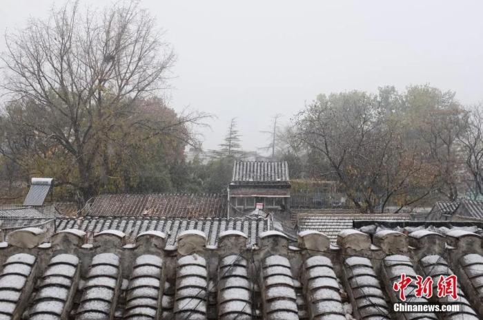 11月21日，北京城区迎来今冬首场降雪，图为一处四合院内的雪景。中新网记者 李骏 摄