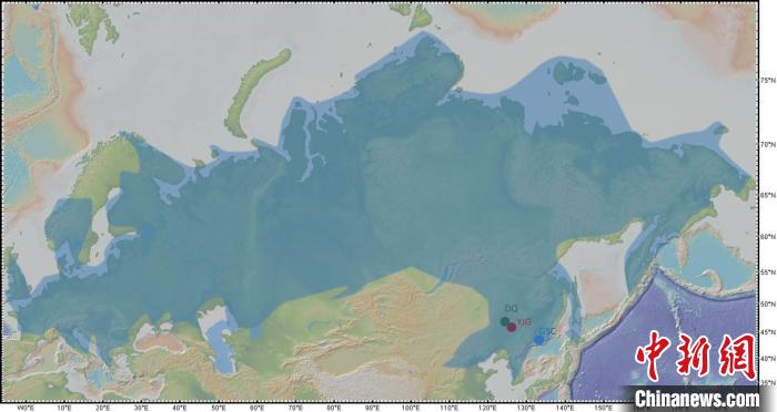 “猛犸象平原”的分布范围与本次研究中的三个遗址点。科研团队 供图