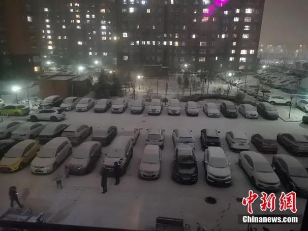 12日晚，北京昌平区出现明显降雪。中新网 李金磊 摄