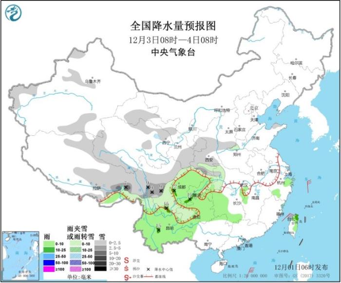  全国降水量预报图(12月3日08时-4日08时)