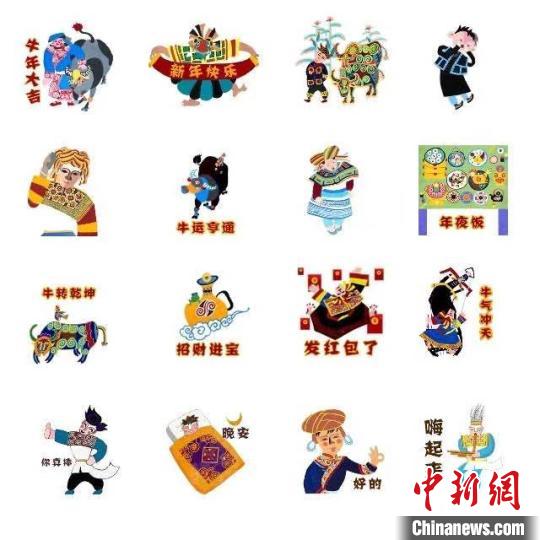 图为徐小迪创作的“牛”元素水城农民画文创作品。受访者提供