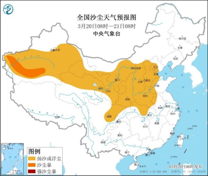 全国沙尘天气预报图(3月20日08时-21日08时)