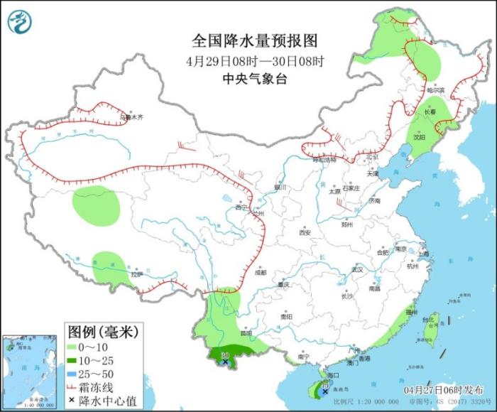 全国降水量预报图(4月29日08时-30日08时)