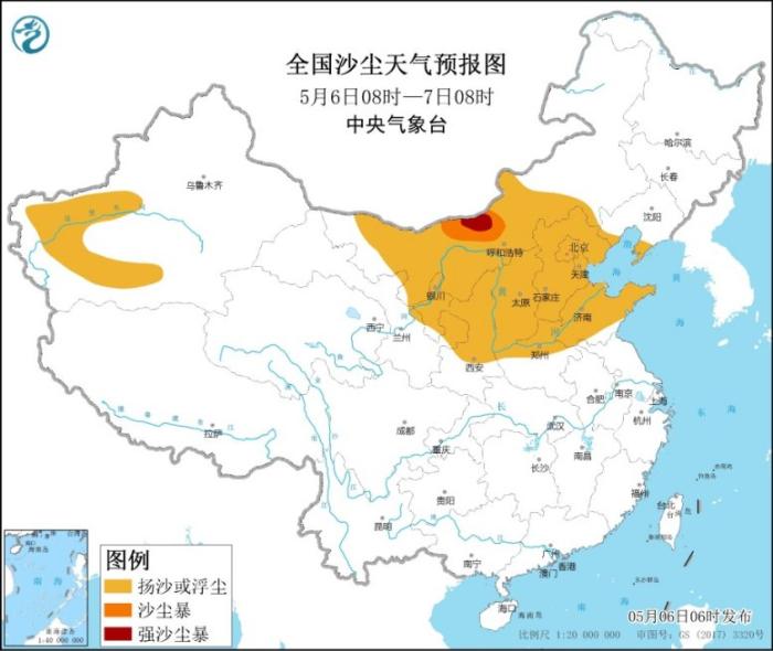 全国沙尘天气预报图(5月6日8时-7日8时)