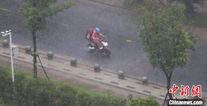 武汉市民冒雨出行 张畅 摄