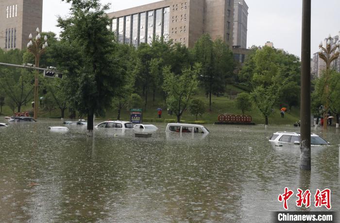 图为道路上车辆被淹。　毕节市消防救援支队供图 摄