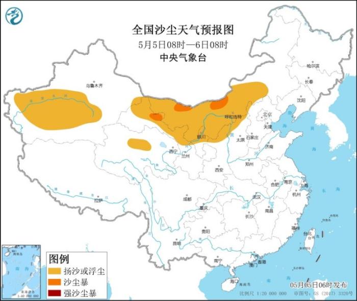 全国沙尘天气预报图(5月5日08时-6日08时)