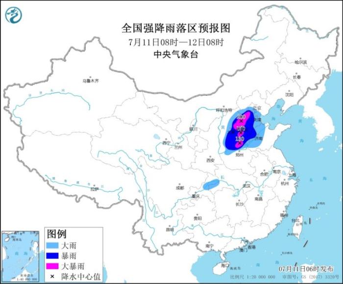 图1 全国强降雨落区预报图(7月11日08时-12日08时)