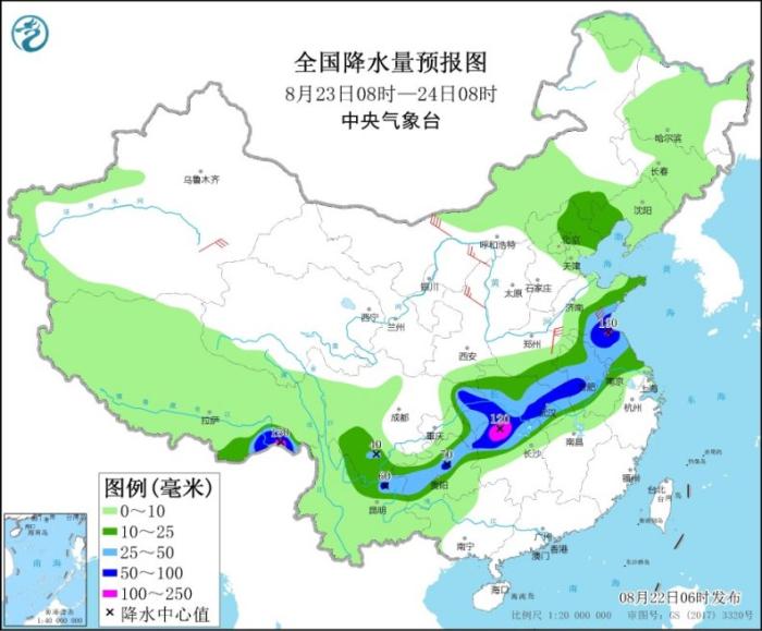 全国降水量预报图(8月23日08时-24日08时)