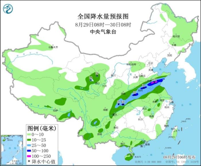 全国降水量预报图(8月29日8时-30日8时)