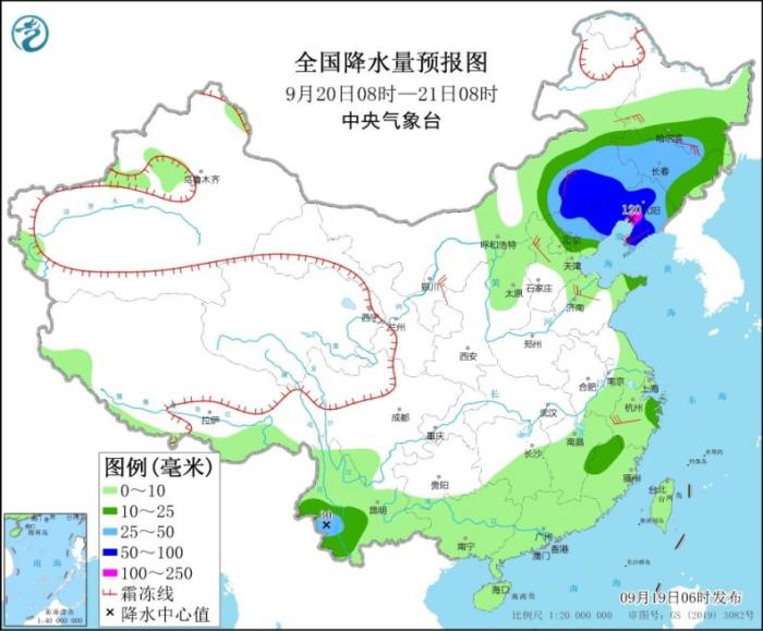 全国降水量预报图(9月20日08时-21日08时)