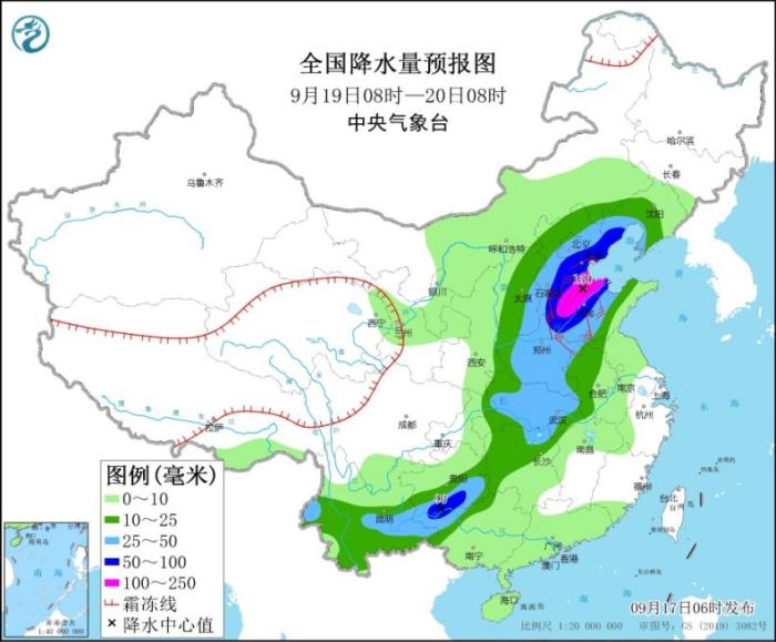 全国降水量预报图(9月19日8时-20日8时)