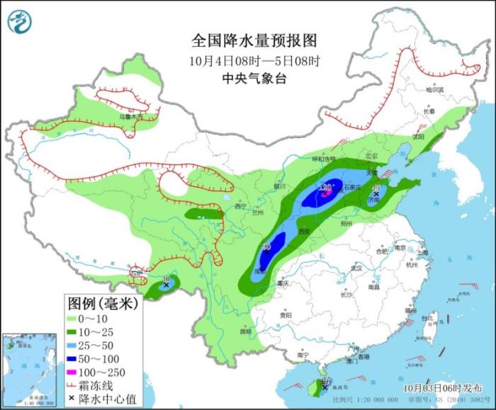 全国降水量预报图(10月4日08时-5日08时)