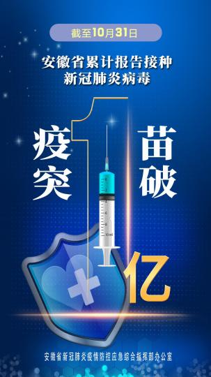 安徽新冠肺炎病毒疫苗接种突破一亿剂次。　安徽省卫健委供图