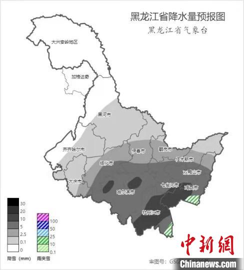 黑龙江省11月21日8时至22日8时降水量预报图(毫米)。　黑龙江省气象局供图