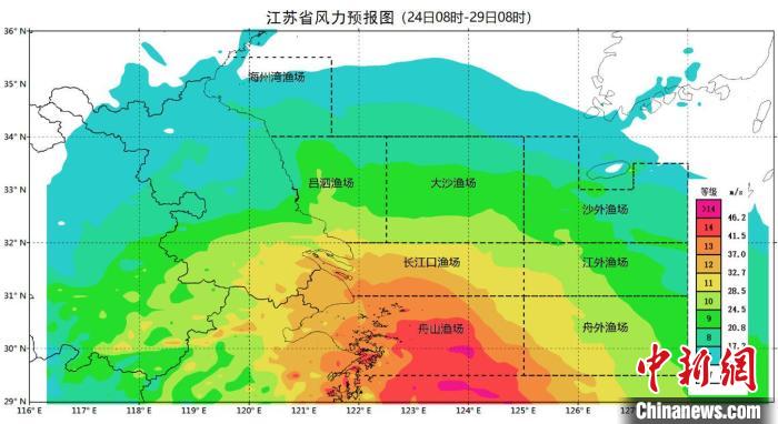 江苏省风力预报图。　江苏省气象台 摄