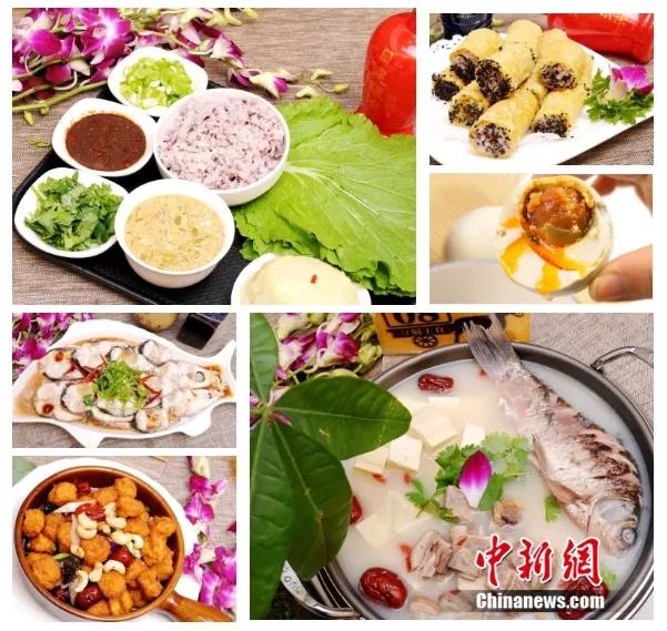 图为矿泉豆腐、矿泉鱼、矿泉鸭蛋等“矿泉美食宴”。