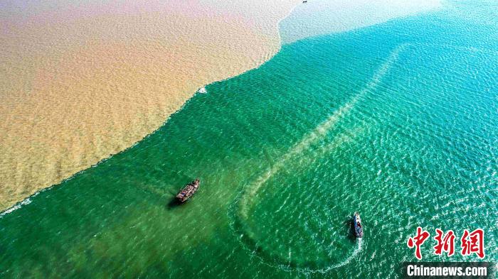 资料图：黄河入海口，在这里，黄河与大海相会，河海相拥、交互缠绕，形成黄蓝交汇的自然奇观 张晓龙 摄