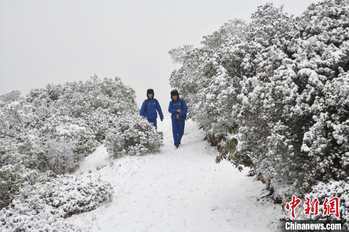 田驰航(右)和查喆(左)在巡检路上。　张浪 摄