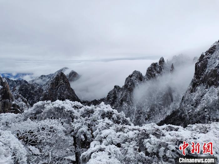 黄山冬雪中的云海景观 许永杰 摄