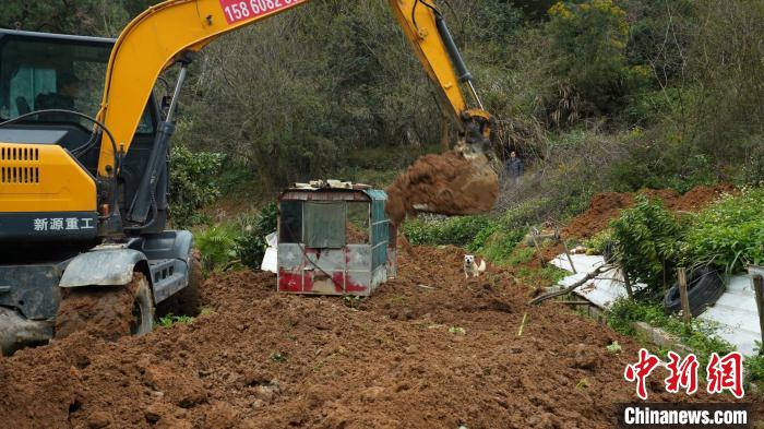 警方在陈某福家后院山脚野地中挖掘被埋现金。　上海警方供图