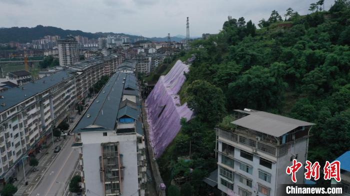 地灾发生前侗兴山水小区北侧山体已覆盖好彩条布 广西自然资源厅 供图