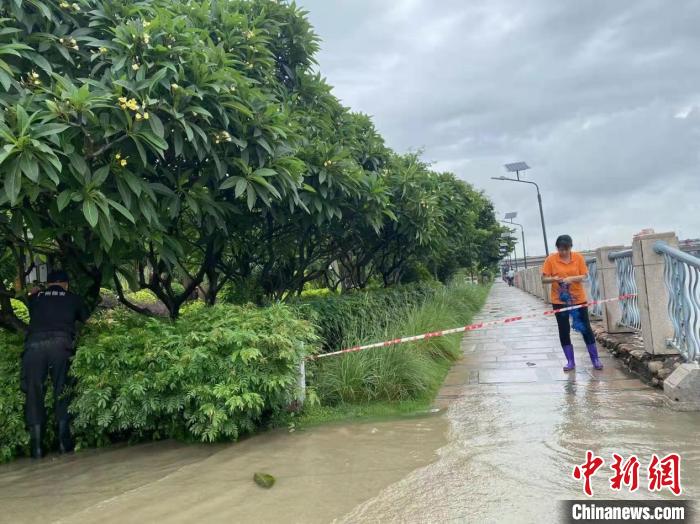 拉警示带对珠江水浸区域进行围蔽 白云区城市管理和综合执法局 供图