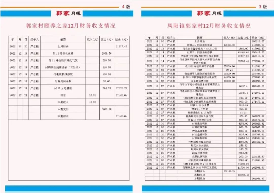 凤阳镇十二月份村级月报出炉