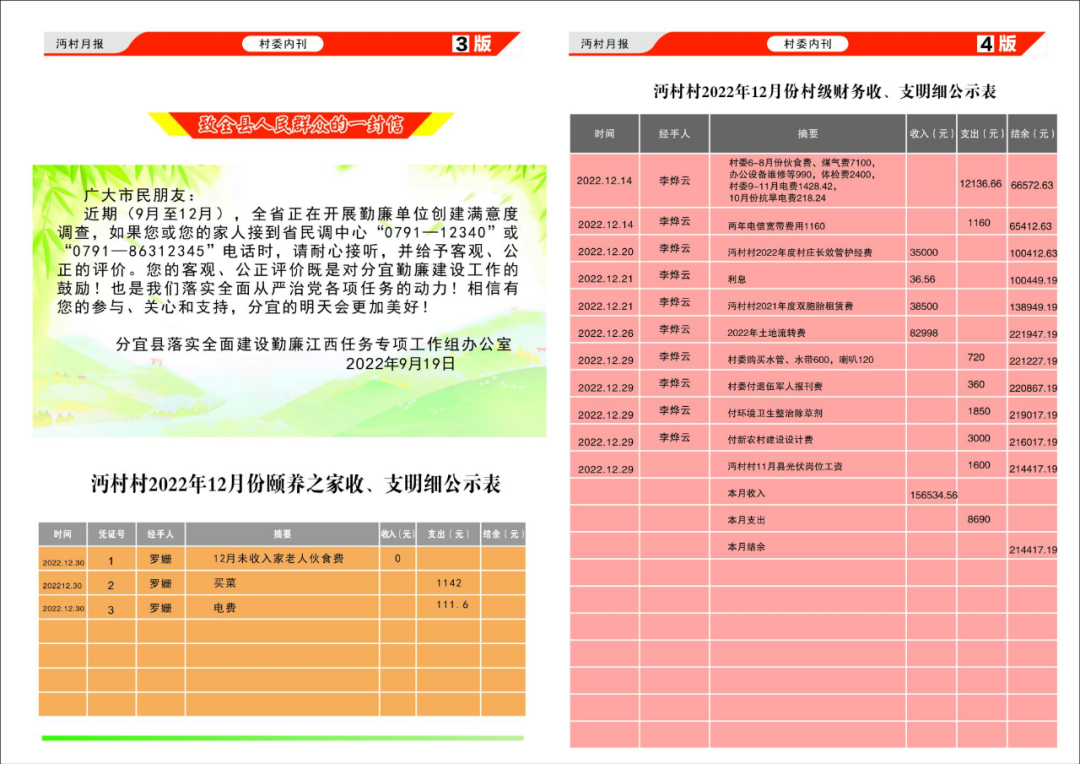 凤阳镇十二月份村级月报出炉