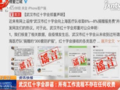 武汉红十字会辟谣：所有工作流程不存在任何收费