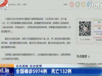 【众志成城 抗击疫情】全国确诊5974例 死亡132例