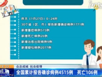 【众志成城 抗击疫情】全国累计报告确诊病例4515例 死亡106例