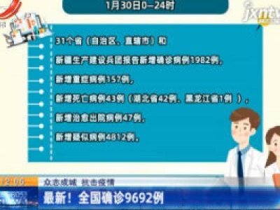 众志成城 抗击疫情：最新！ 全国确诊9692例