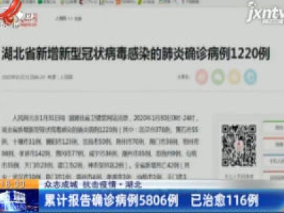 【众志成城 抗击疫情】湖北：累计报告确诊病例5806例 已治愈116例