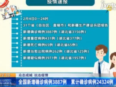 【众志成城 抗击疫情】全国新增确诊病例3387例 累计确诊病例24324例
