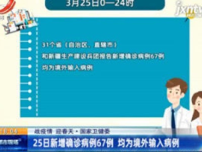 【战疫情 迎春天·国家卫健委】3月25日新增确诊病例67例 均为境外输入病例