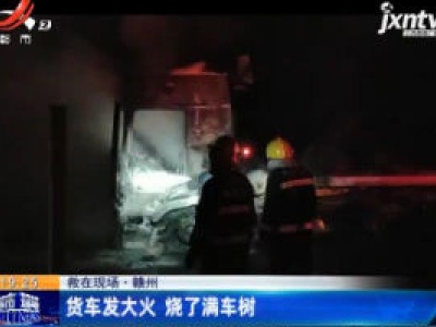 赣州：货车发大火 烧了满车树