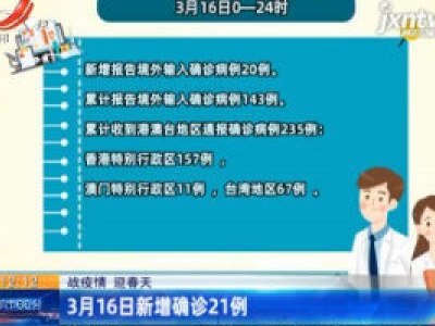 【战疫情 迎春天】3月16日新增确诊21例