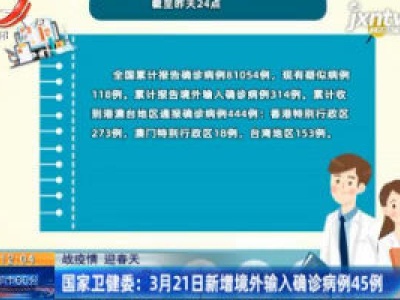 【战疫情 迎春天】国家卫健委：3月21日新增境外输入确诊病例45例
