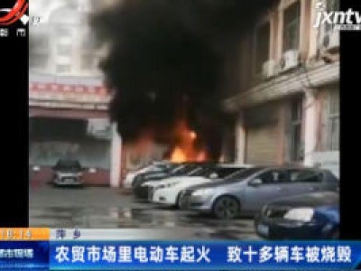 萍乡：农贸市场里电动车起火 致十多辆车被烧毁